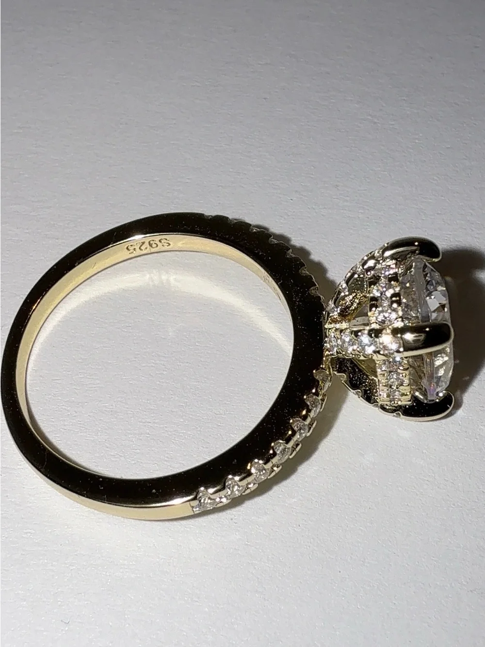 925 Sterling Silver 14Gold Plated Solitaire Halo Engagement CZ Ring -Jewelry-7